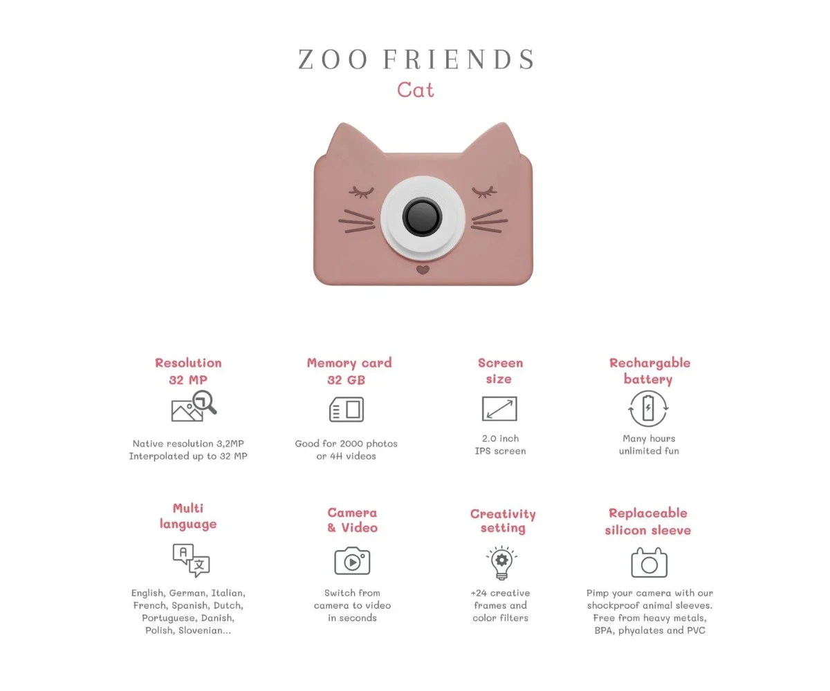 The Zoofamily digikaamera Zoo Friends, kass Mänguasjad - HellyK - Kvaliteetsed lasteriided, villariided, barefoot jalatsid