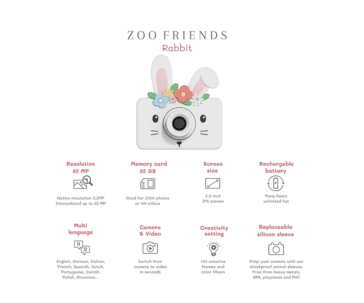 The Zoofamily digikaamera Zoo Friends, lilledega jänes Mänguasjad - HellyK - Kvaliteetsed lasteriided, villariided, barefoot jalatsid