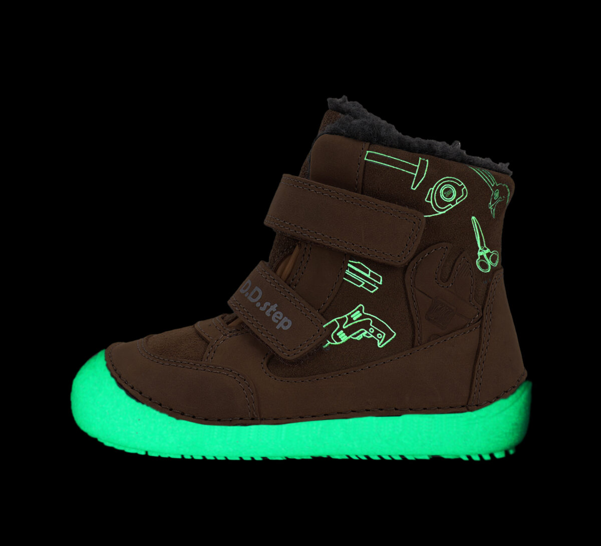 D.D.Step helendava talla ja sooja voodriga barefoot-saapad, chocolate/tööriistad 063 D.D.Step - HellyK - Kvaliteetsed lasteriided, villariided, barefoot jalatsid