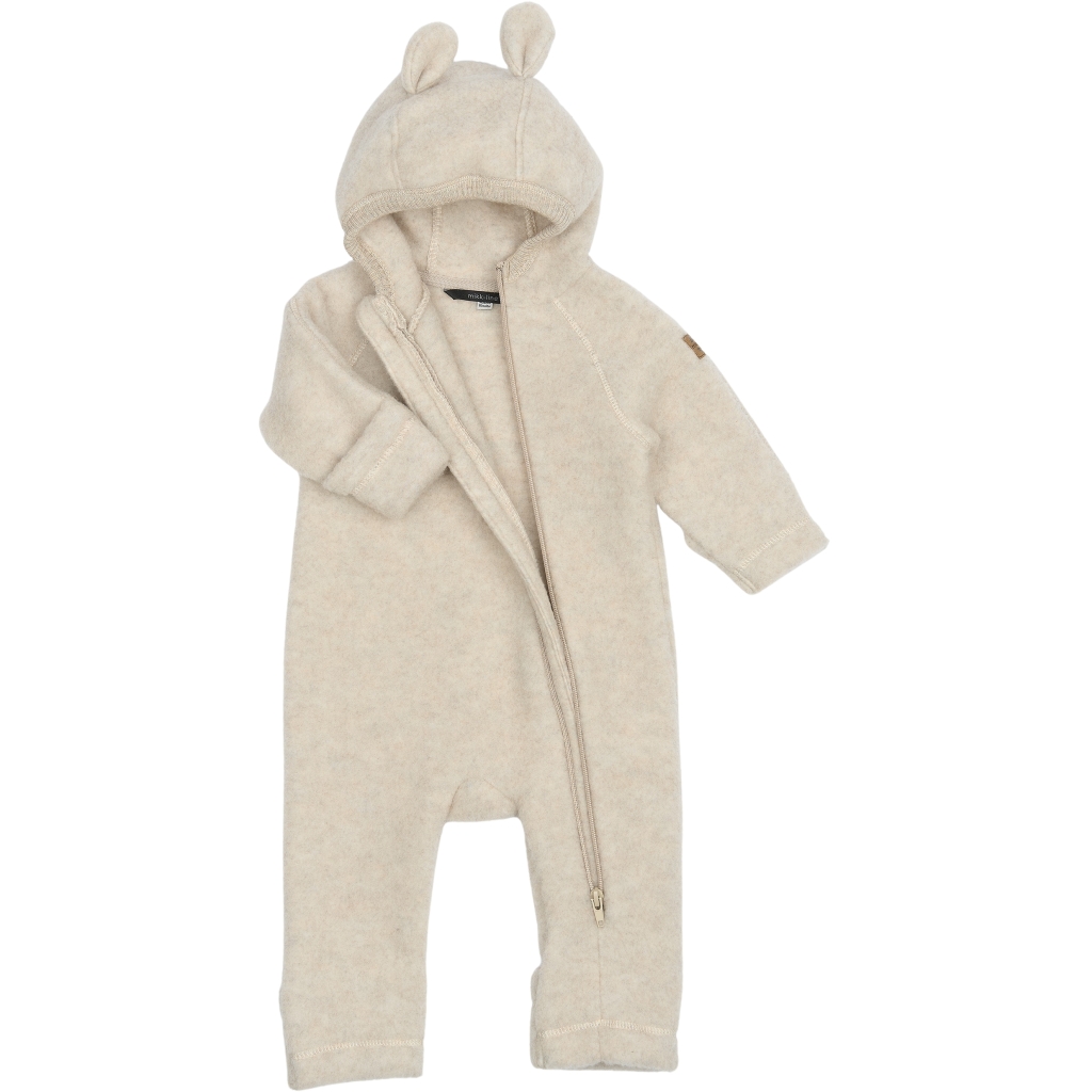 Mikk-Line meriinofliisist kombe kapuutsi ja kõrvadega, melange offwhite Mikk-Line - HellyK - Kvaliteetsed lasteriided, villariided, barefoot jalatsid