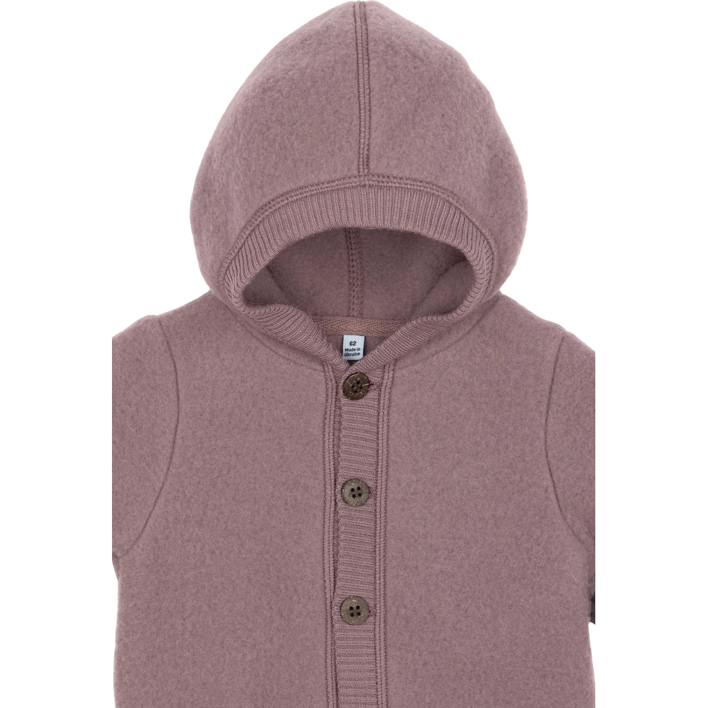 Mikk-Line meriinofliisist kombe kapuutsiga, twilight mauve Mikk-Line - HellyK - Kvaliteetsed lasteriided, villariided, barefoot jalatsid
