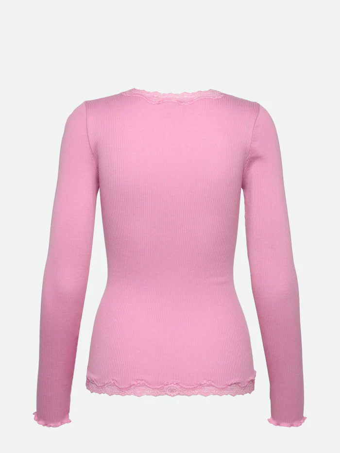 Rosemunde Babette pitsiga siidikardigan, prism pink Naistele - HellyK - Kvaliteetsed lasteriided, villariided, barefoot jalatsid