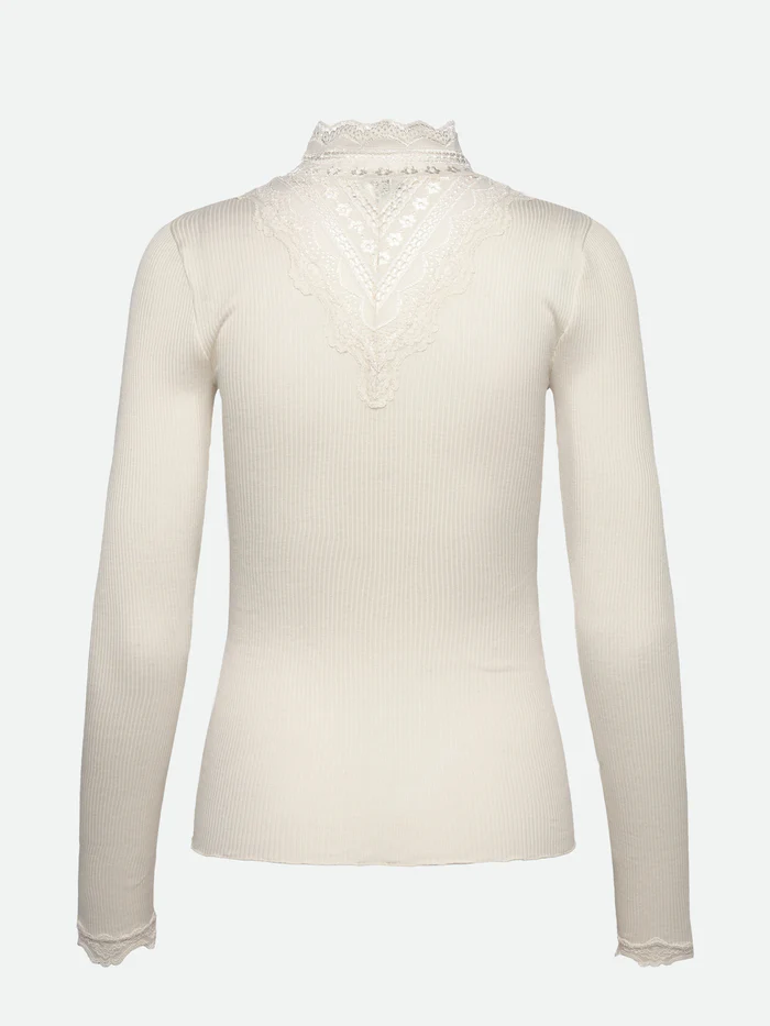 Rosemunde pitsiga siidist pluus, navy Naistele - HellyK - Kvaliteetsed lasteriided, villariided, barefoot jalatsid