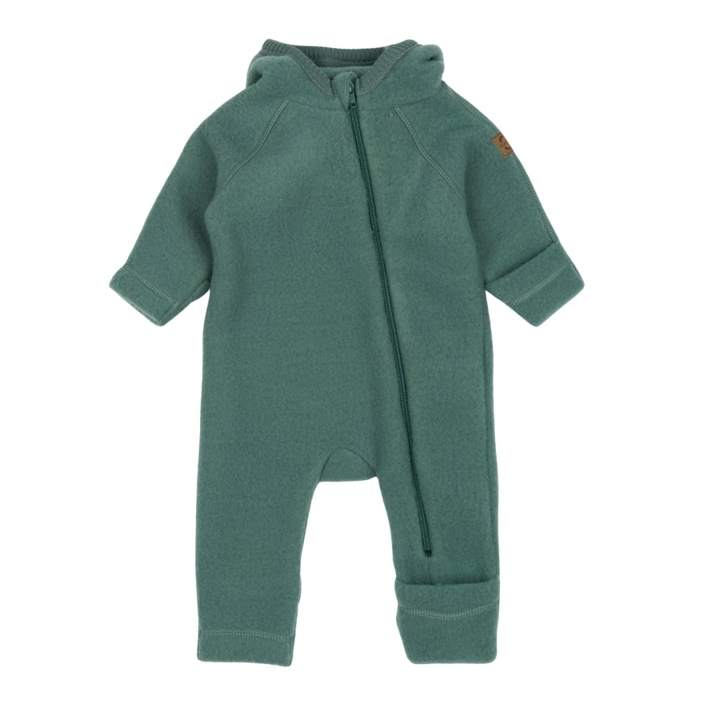 Mikk-Line meriinofliisist kombe kapuutsi ja kõrvadega, balsam green Mikk-Line - HellyK - Kvaliteetsed lasteriided, villariided, barefoot jalatsid