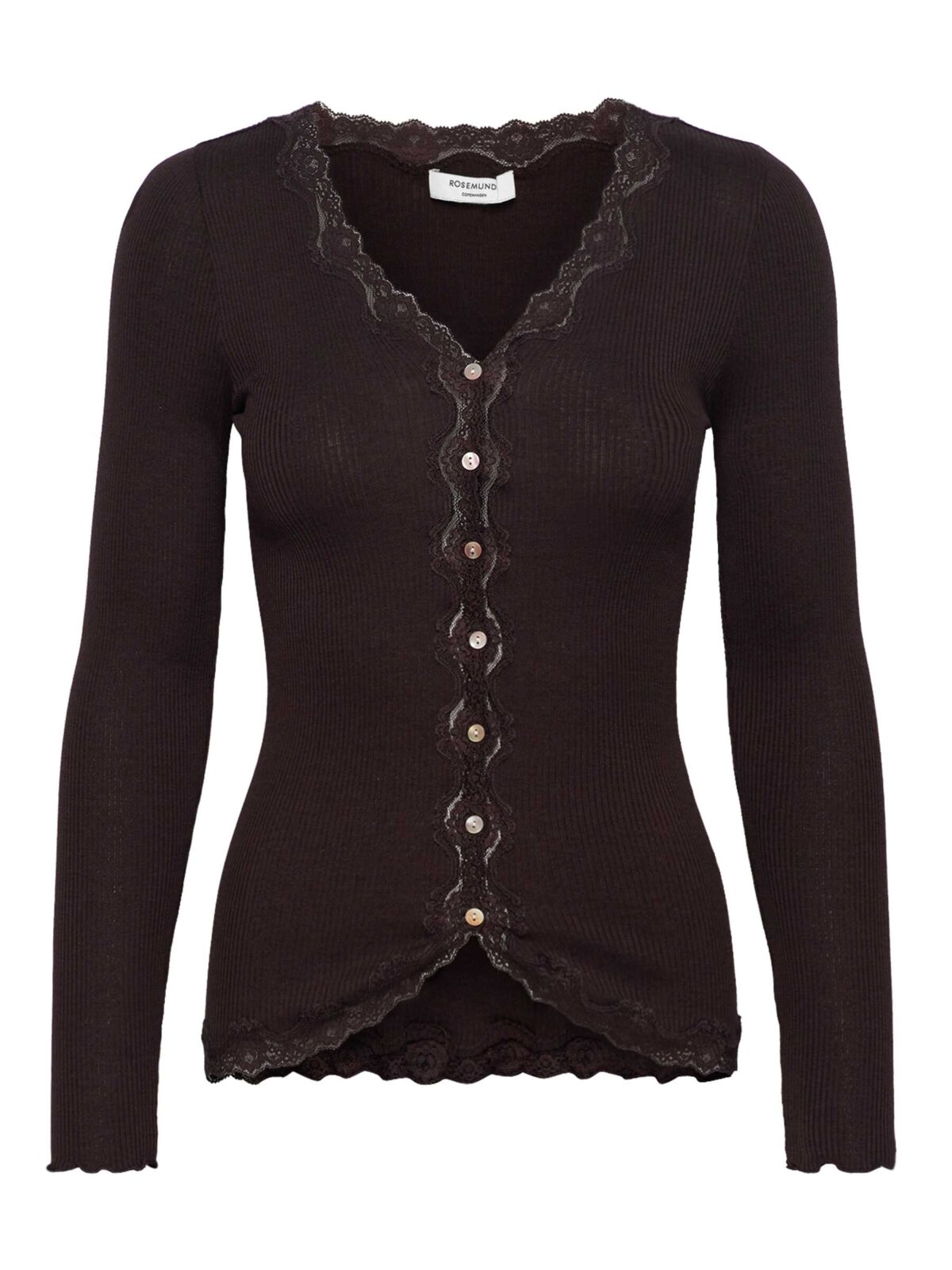 Rosemunde Babette pitsiga siidikardigan, ganache Naistele - HellyK - Kvaliteetsed lasteriided, villariided, barefoot jalatsid