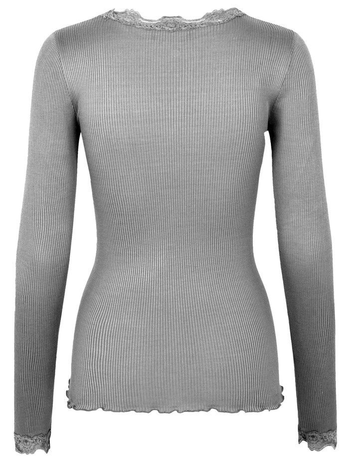 Rosemunde siidist pluus, light grey melange Naistele - HellyK - Kvaliteetsed lasteriided, villariided, barefoot jalatsid