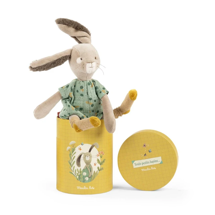 Moulin Roty, salveiroheline jänku Trois petits lapins Kaisukad ja kaltsunukud - HellyK - Kvaliteetsed lasteriided, villariided, barefoot jalatsid