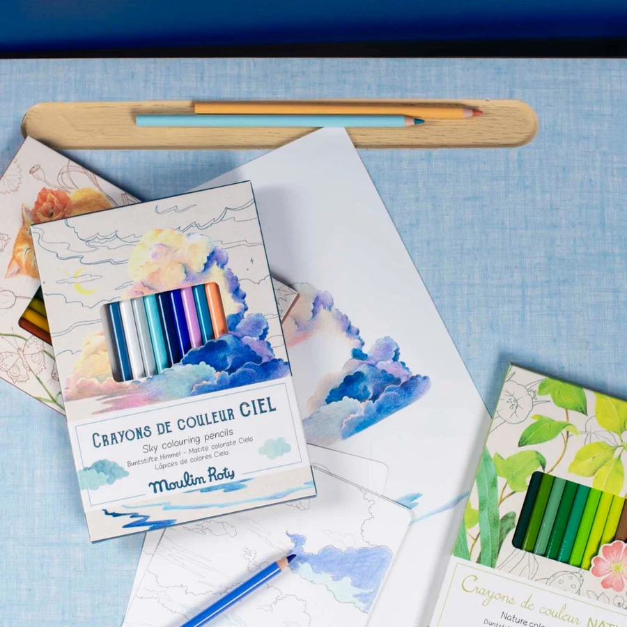 Moulin Roty L’explorateur värvipliiatsid koos värvimislehtedega Joonistustarbed / meisterdamine / käsitöö - HellyK - Kvaliteetsed lasteriided, villariided, barefoot jalatsid
