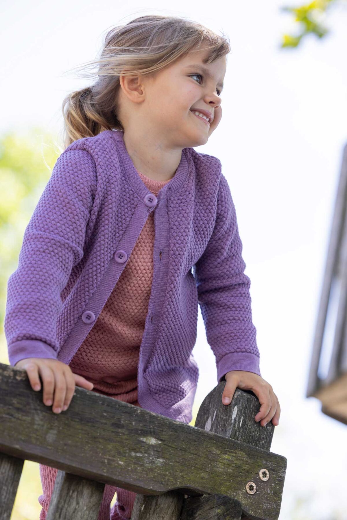 Disana meriinovillane kärjemustriga kardigan, lilac Disana - HellyK - Kvaliteetsed lasteriided, villariided, barefoot jalatsid