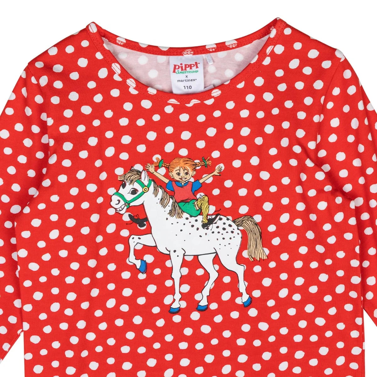 Martinex Pippi Långstrump punane täpiline pluus, red Lasteriided - HellyK - Kvaliteetsed lasteriided, villariided, barefoot jalatsid