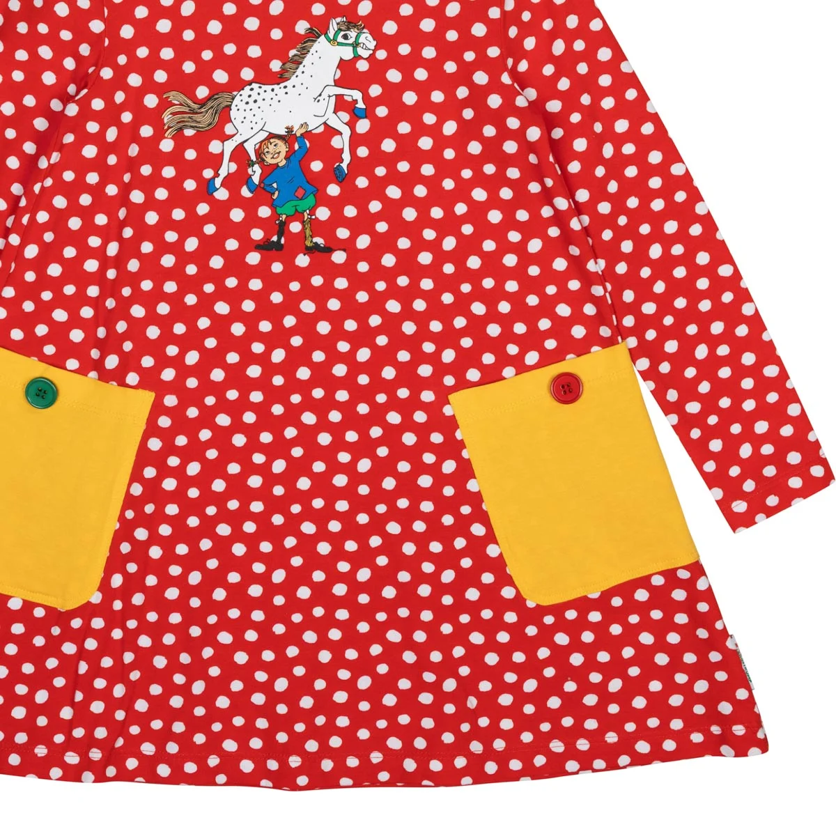 Martinex Pippi Långstrump punane täpiline kleit, red Kleidid/seelikud/komplektid - HellyK - Kvaliteetsed lasteriided, villariided, barefoot jalatsid