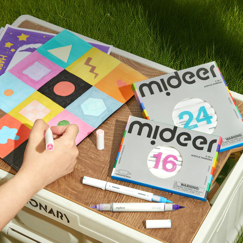 Mideer kahevärvilised akrüülmarkerid, 16 värvi Mideer kahevärvilised akrüülmarkerid, 16 värvi Joonistustarbed / meisterdamine / käsitöö - HellyK - Kvaliteetsed lasteriided, villariided, barefoot jalatsid