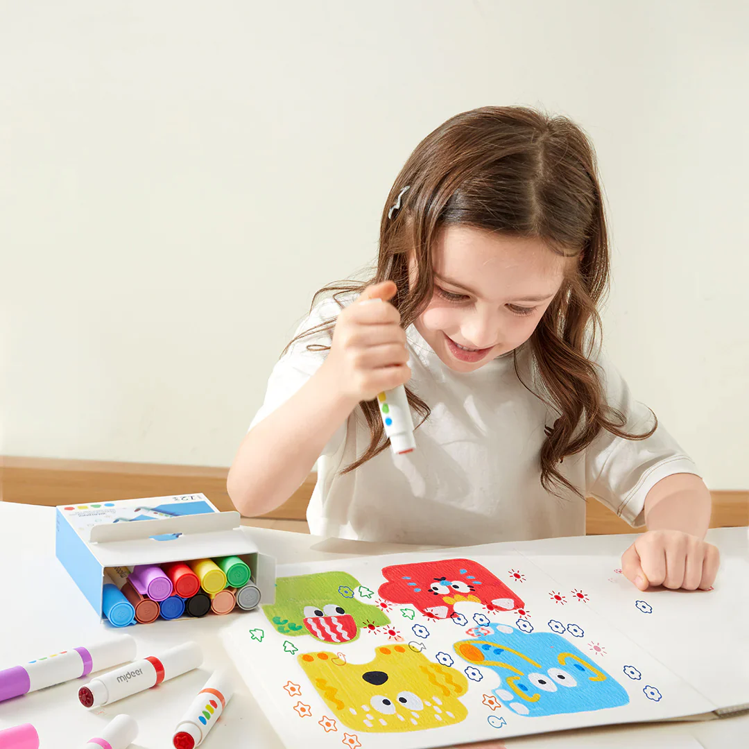 Mideer kahepoolne joonistusmarker templiga, 6 värvi Joonistustarbed / meisterdamine / käsitöö - HellyK - Kvaliteetsed lasteriided, villariided, barefoot jalatsid