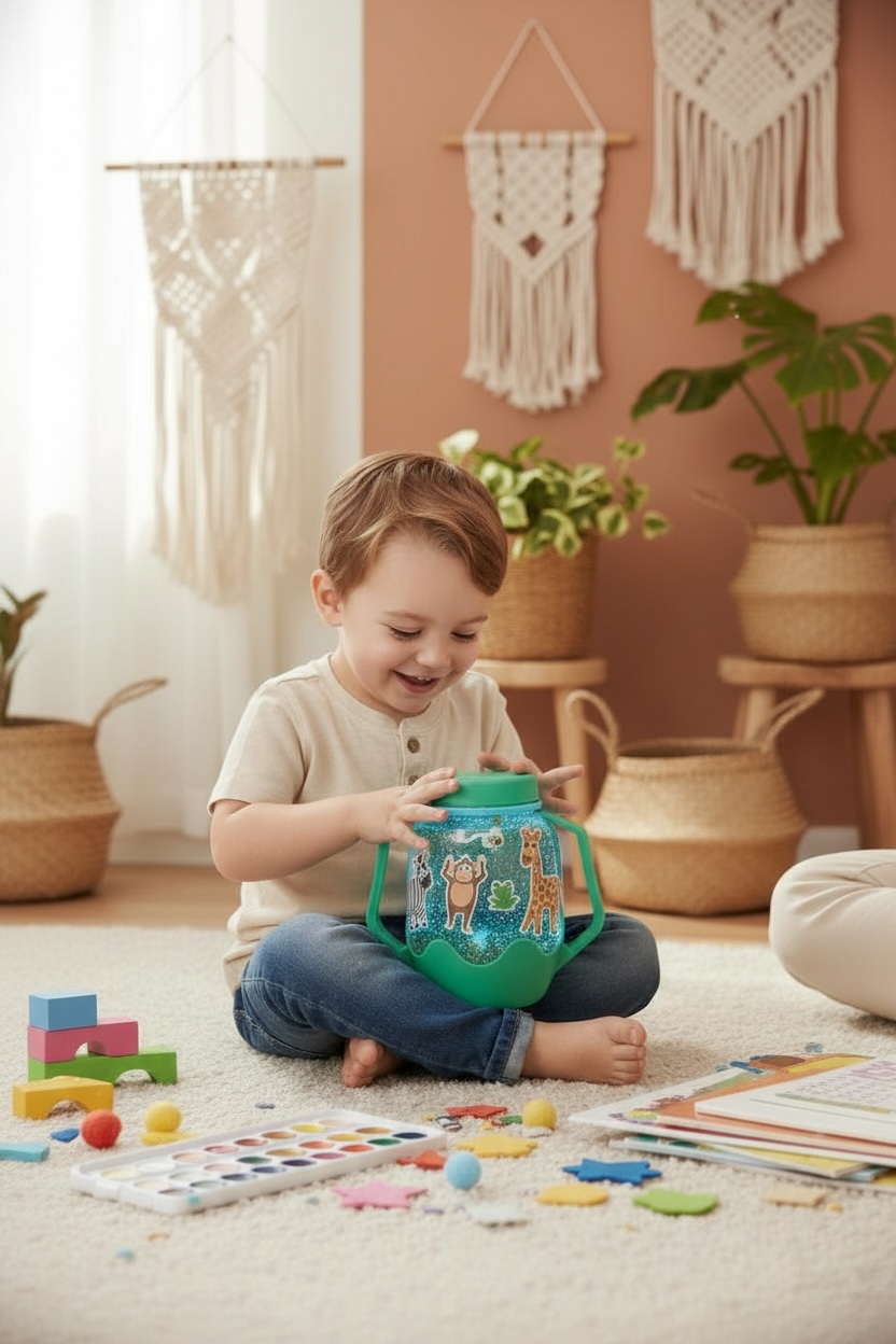 Glo Pals ABC sensoorne komplekt, sensoorne roheline purk maagiliste täiteainete ja kleebistega Glo Pals helendavad valguskuubikud - HellyK - Kvaliteetsed lasteriided, villariided, barefoot jalatsid