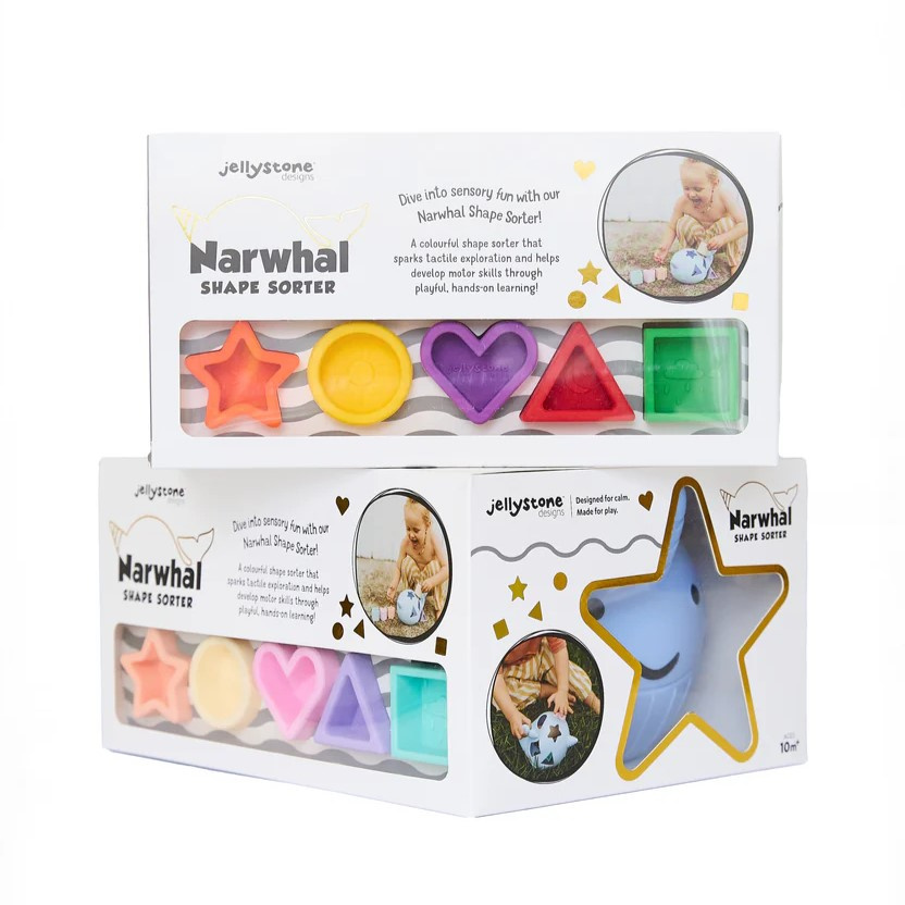 Jellystone narvali kujuline kujundite sorteerija, pastel Mänguasjad - HellyK - Kvaliteetsed lasteriided, villariided, barefoot jalatsid