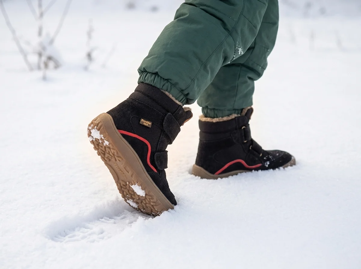 Laps talvesaabastega lumes